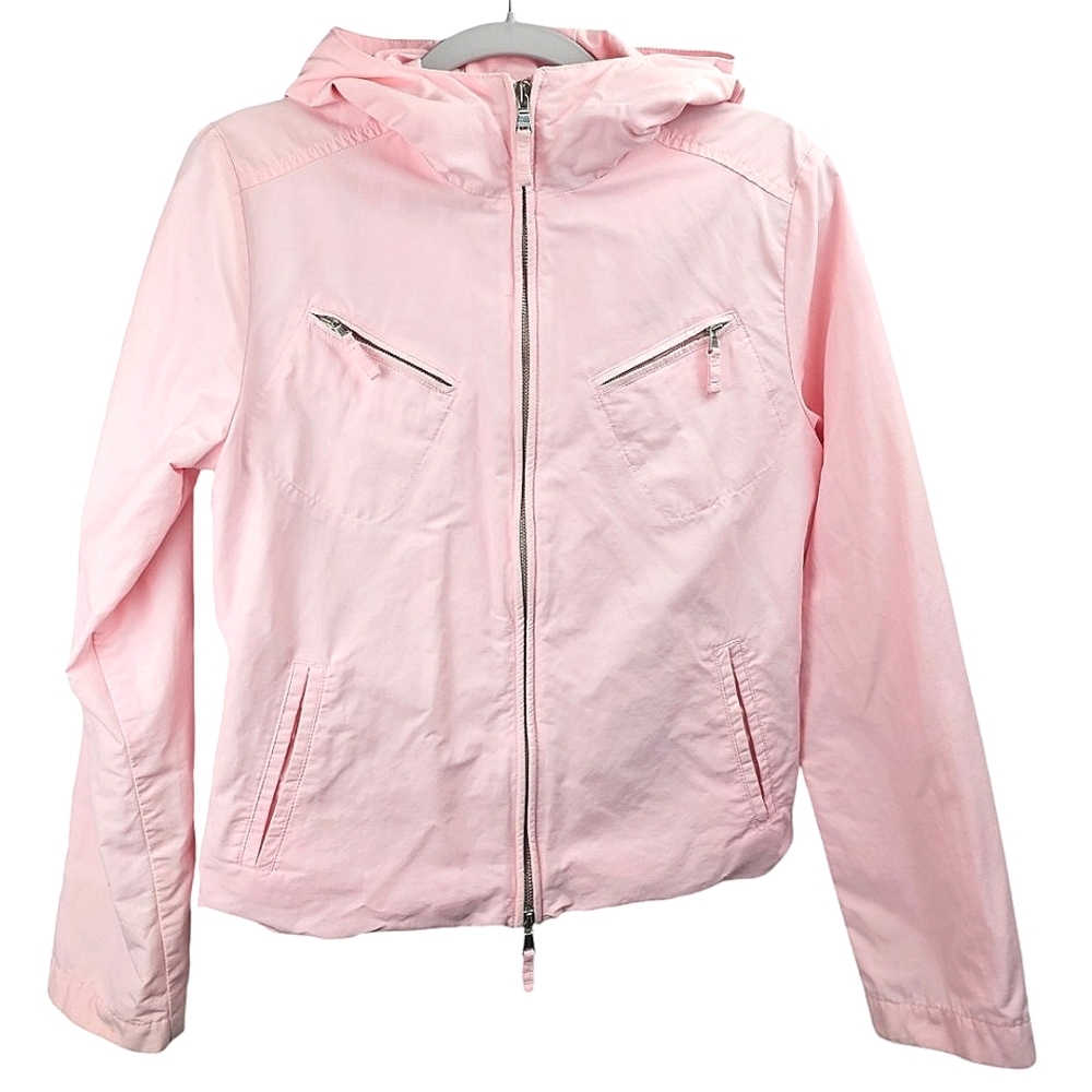 Benetton Italy Women’s Pink Top-Down/Bottom-up Zip Hooded Jacket Size 40/4